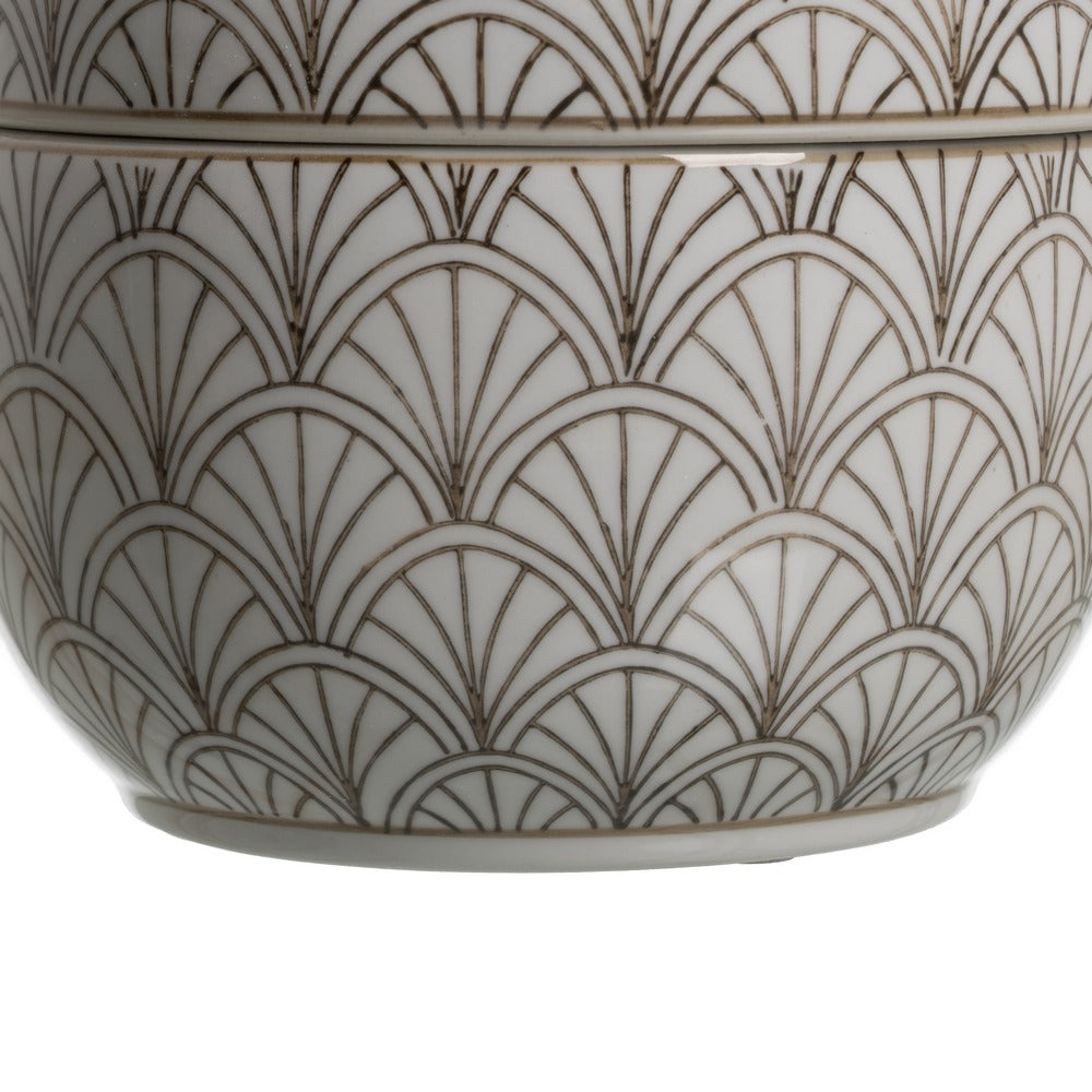 WHITE-BROWN PORCELAIN DECORATION BOX 18 X 18 X 19 CM
