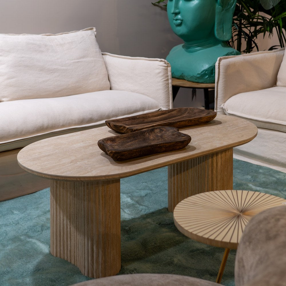 BEIGE STONE MDF COFFEE TABLE DECORATION 120 X 60 X 46 CM