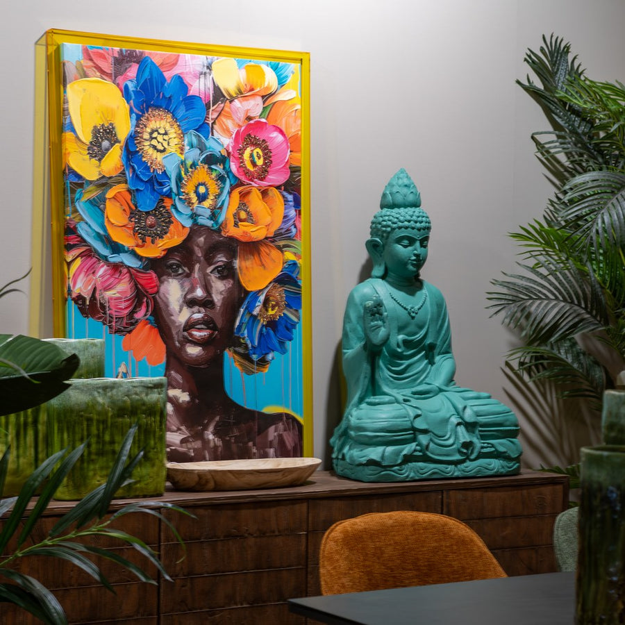 ESCULTURA BUDA TURQUESA RESINA 56 X 42 X 88 CM