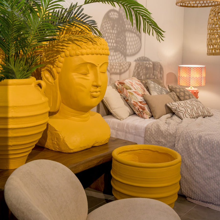 ESCULTURA BUDA AMARILLO RESINA 60,50 X 56 X 108 CM