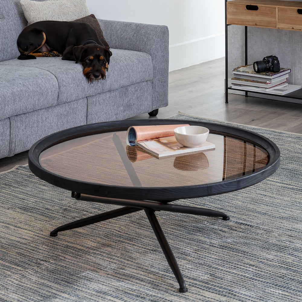 MESA CENTRO NEGRO MADERA-METAL 100 X 100 X 40 CM