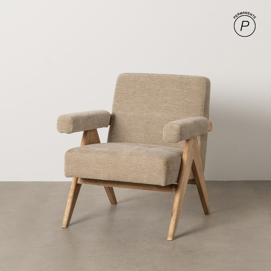SILLÓN BEIGE TEJIDO-MADERA SALÓN 74 X 76 X 85 CM