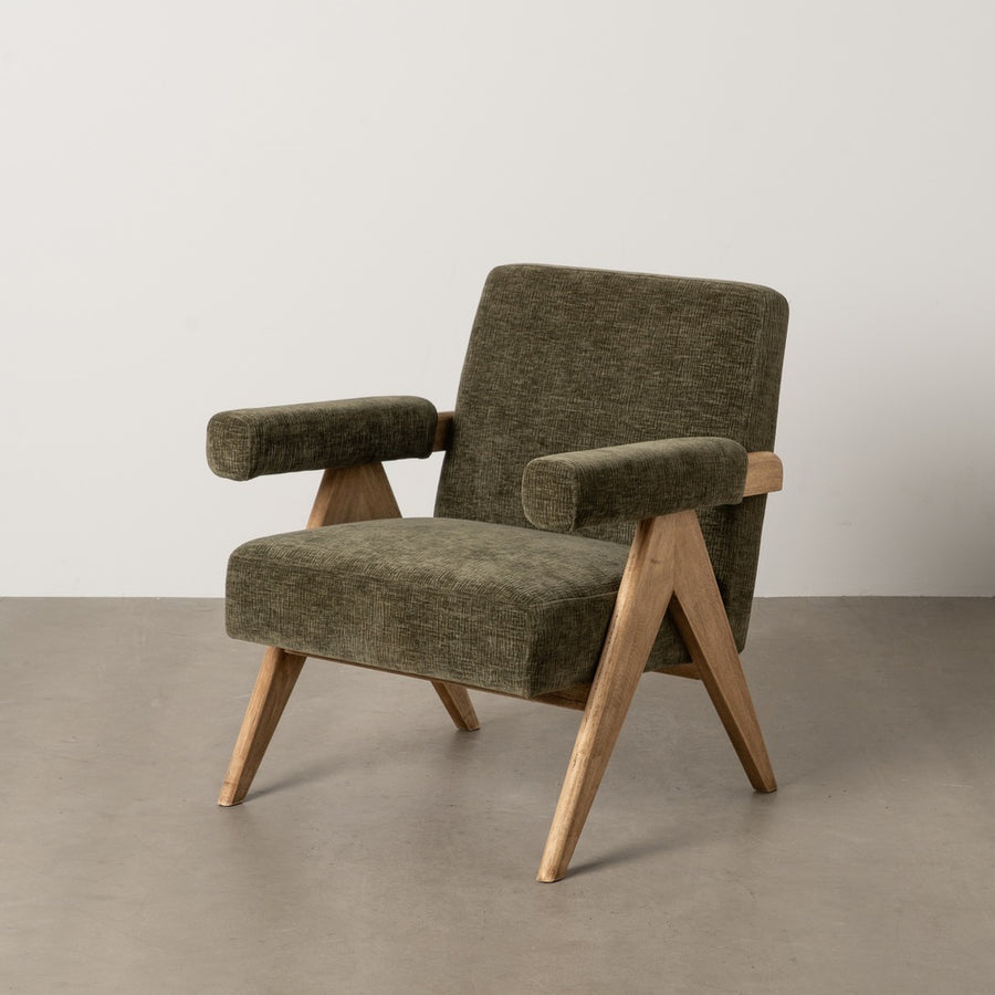 SILLÓN VERDE TEJIDO-MADERA SALÓN 74 X 76 X 85 CM