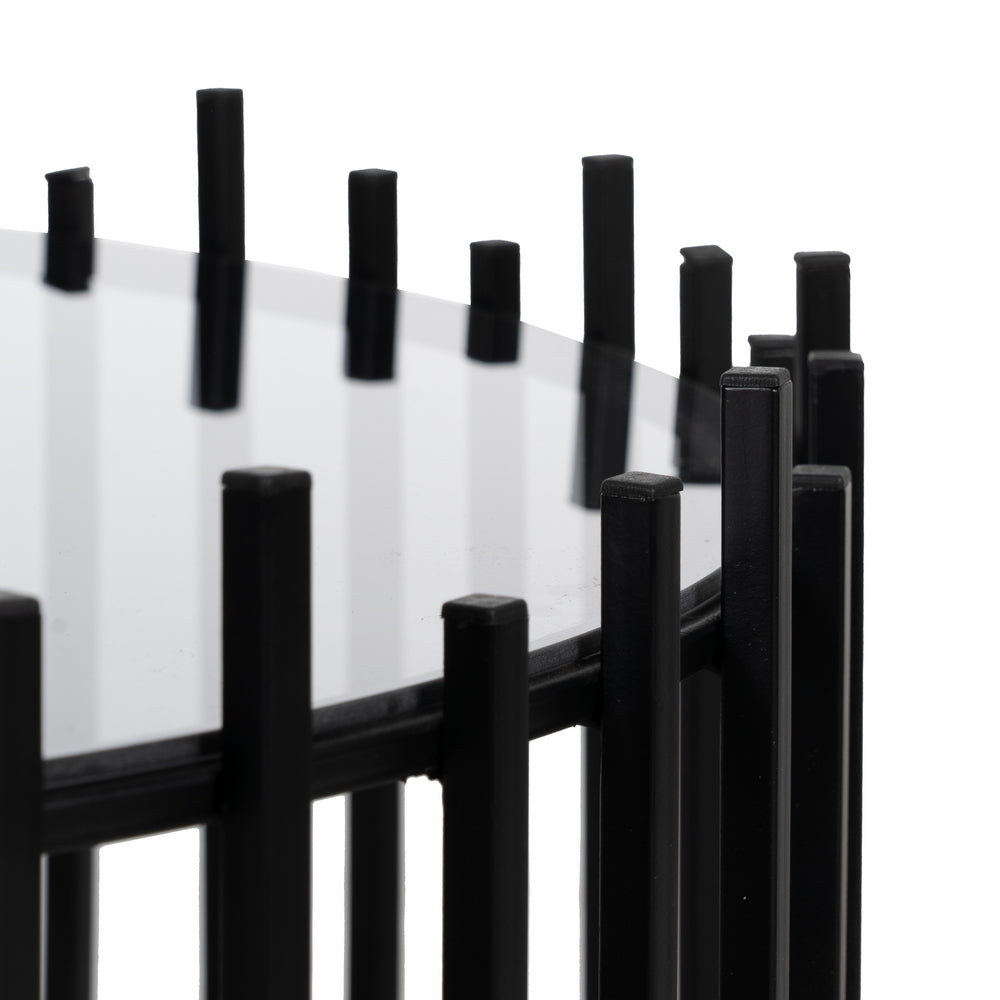 S/2 MESA CENTRO NEGRO METAL-CRISTAL 68 X 68 X 45 CM
