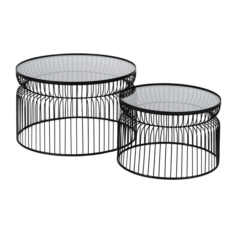S/2 MESA CENTRO NEGRO METAL-CRISTAL 65 X 65 X 40 CM