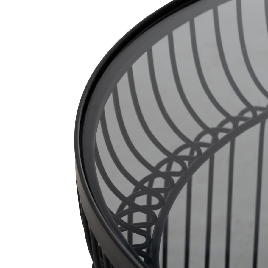 SET OF 2 BLACK METAL AND GLASS COFFEE TABLES 65 X 65 X 40 CM