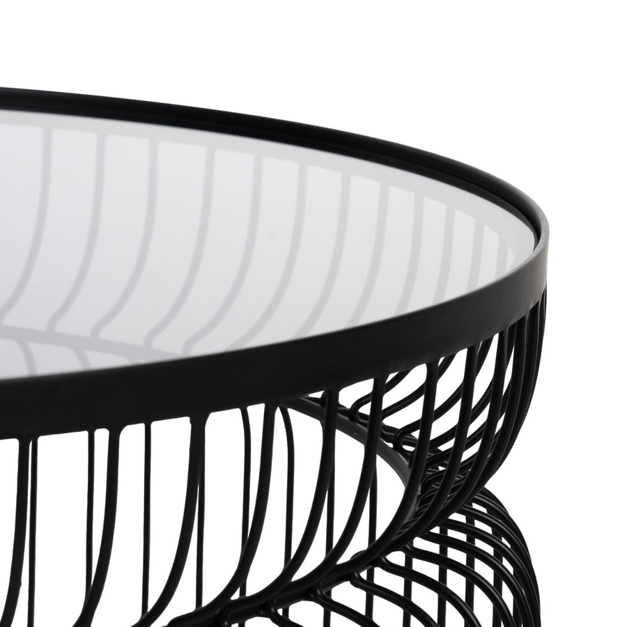SET OF 2 BLACK METAL AND GLASS COFFEE TABLES 65 X 65 X 40 CM