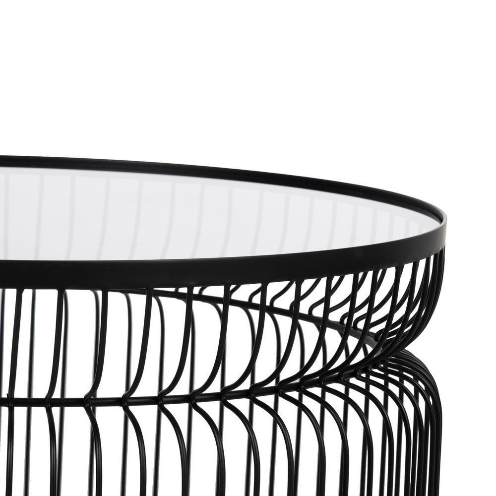 S/2 MESA CENTRO NEGRO METAL-CRISTAL 65 X 65 X 40 CM