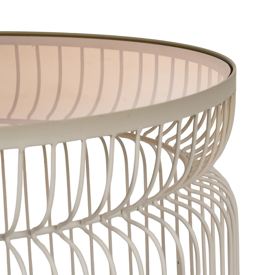 S/2 MESA CENTRO CREMA METAL-CRISTAL 65 X 65 X 40 CM