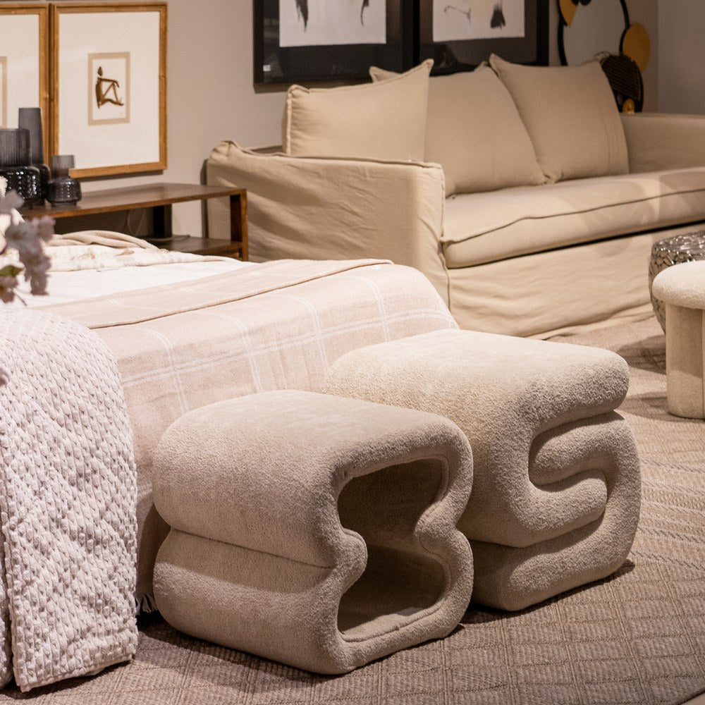 BEIGE FABRIC LIVING ROOM POUF 45 X 42 X 42 CM