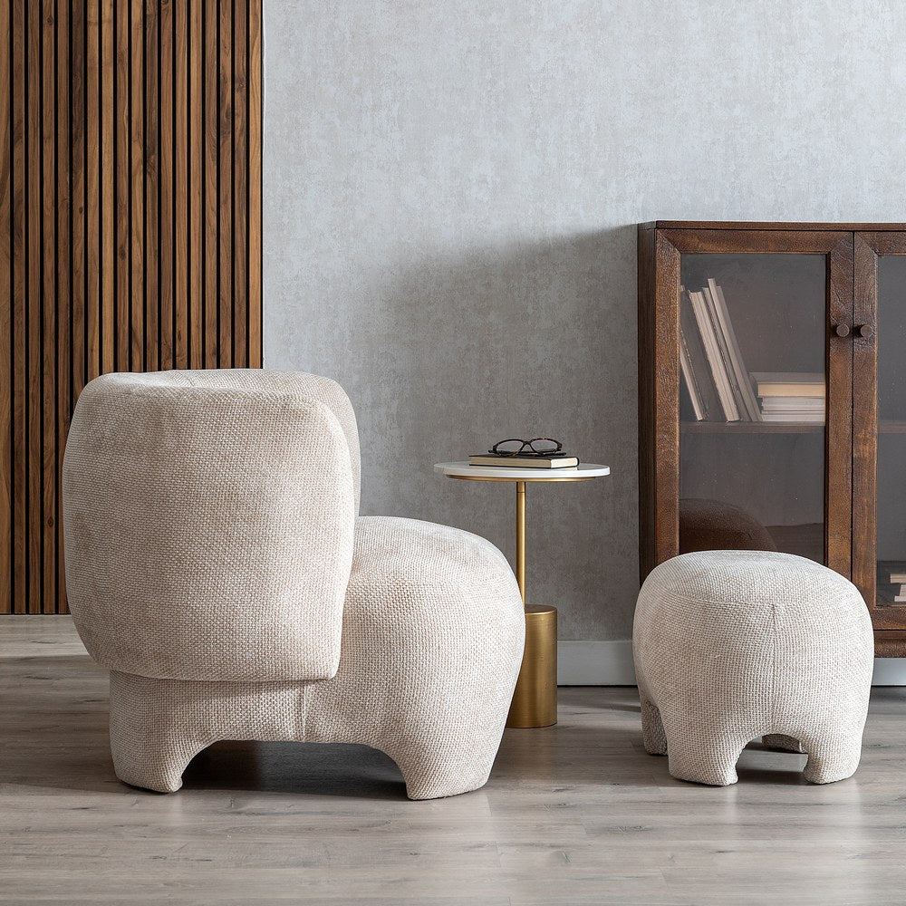 BEIGE FABRIC LIVING ROOM POUF 53 X 41 X 38 CM