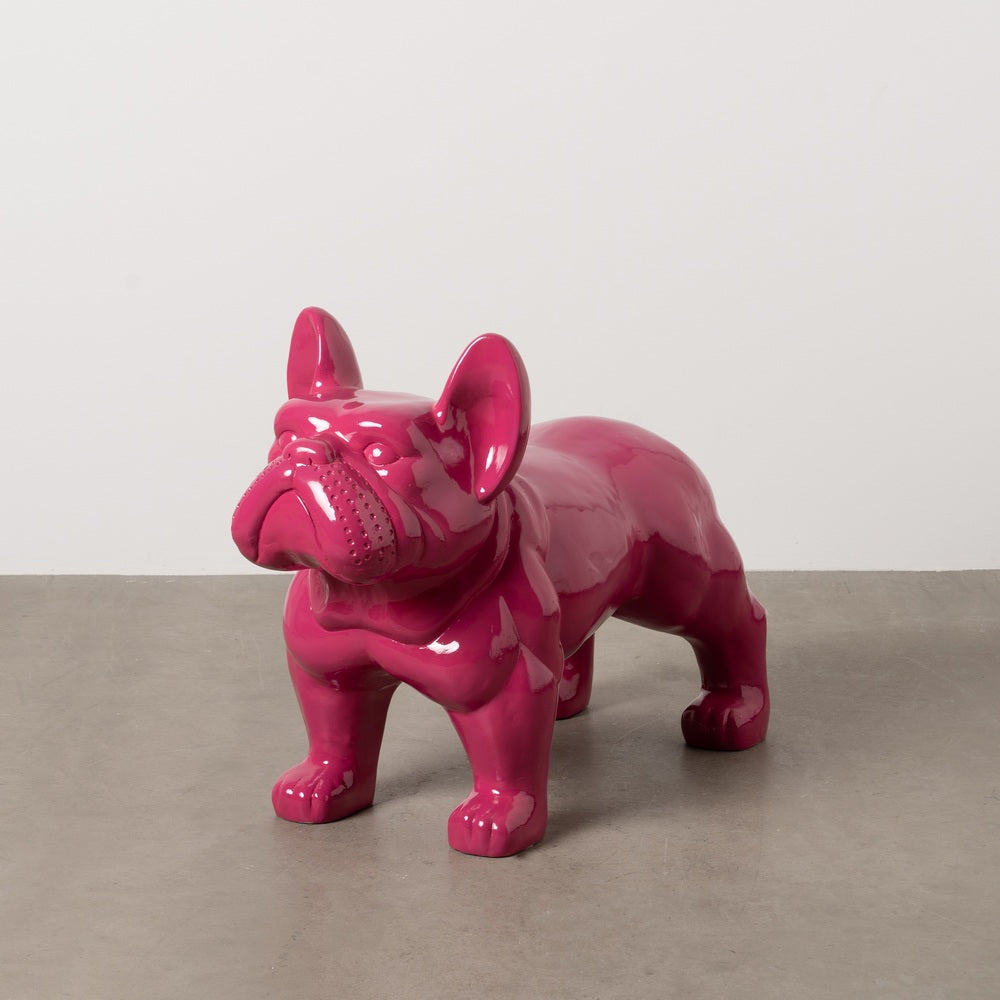 FIGURA BULL DOG FUCSIA RESINA 88 X 38 X 63 CM