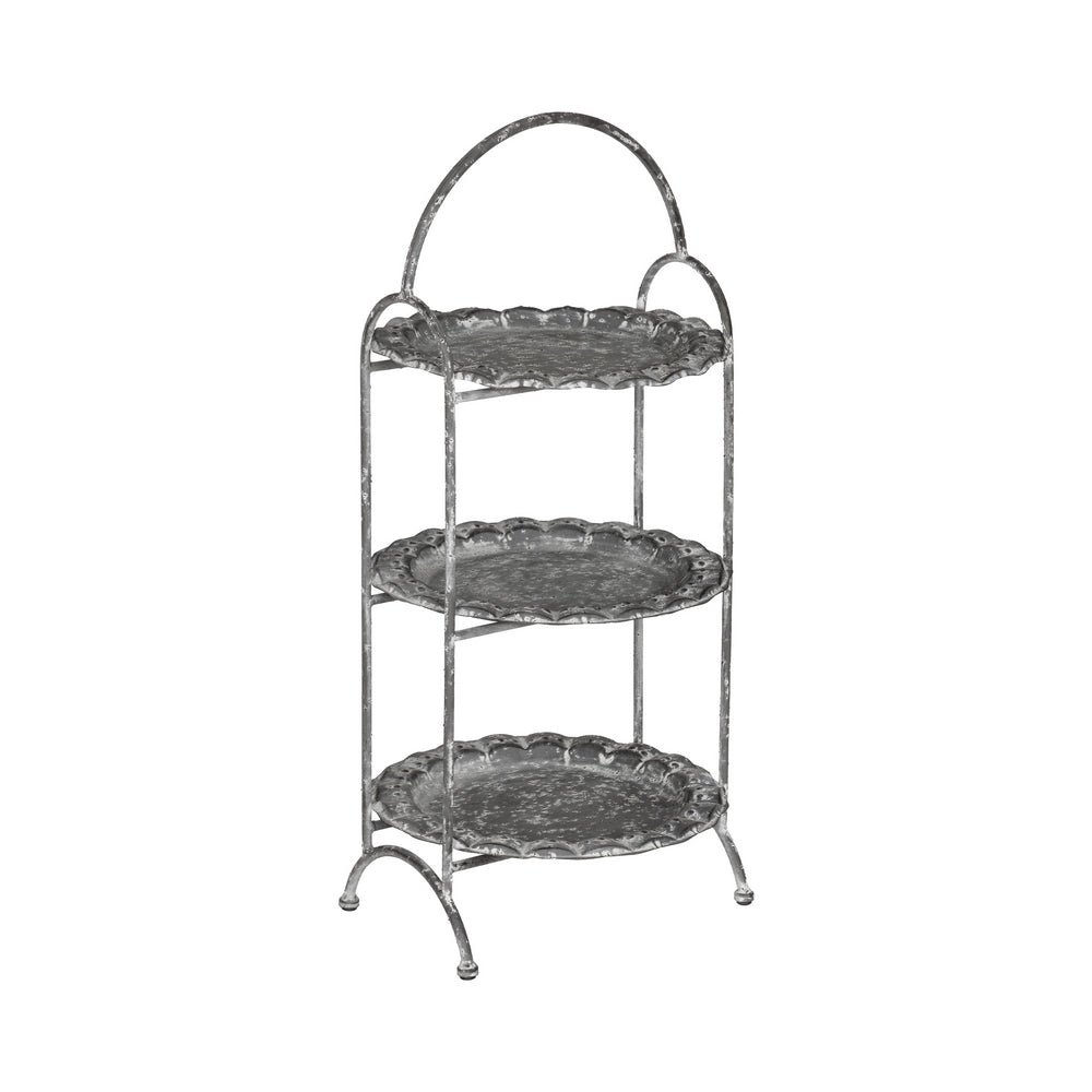 BANDEJA TRIPLE GRIS METAL DECORACIÓN 26,50 X 26 X 58 CM
