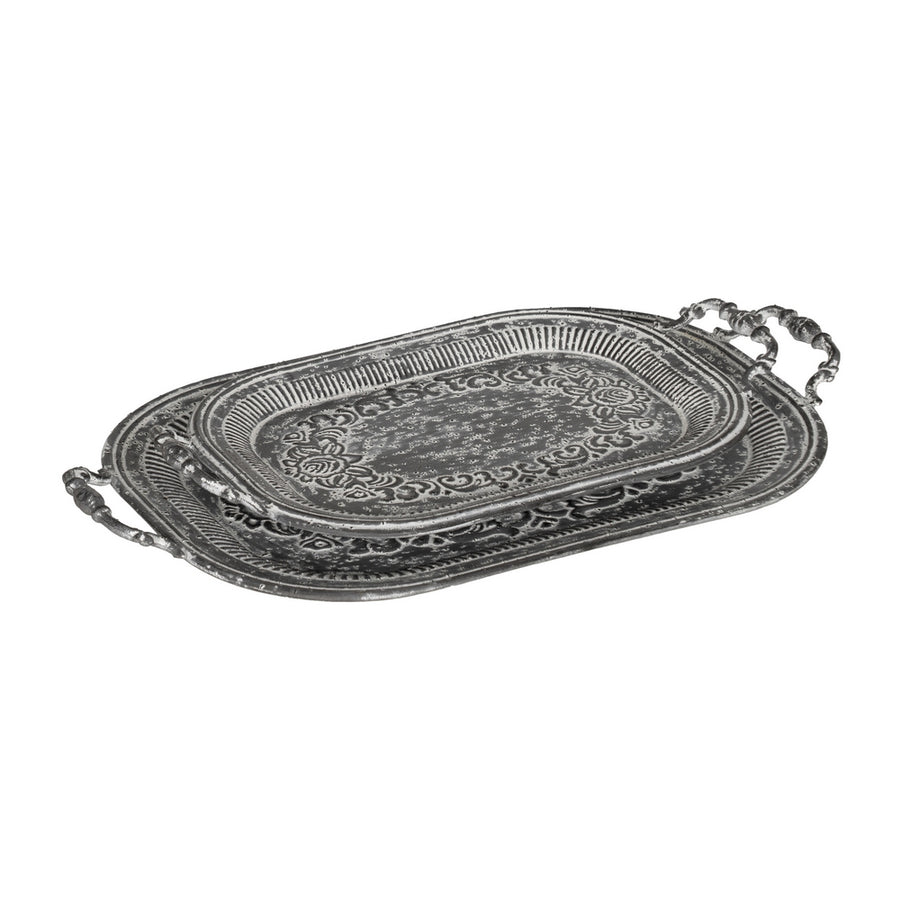 S/2 BANDEJAS GRIS METAL DECORACIÓN 49,50 X 31 X 5,50 CM