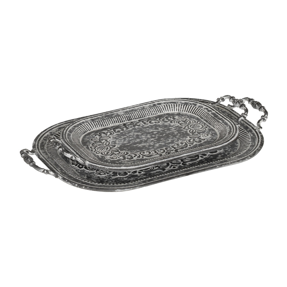 S/2 BANDEJAS GRIS METAL DECORACIÓN 49,50 X 31 X 5,50 CM