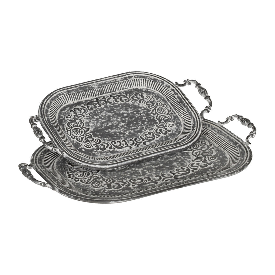 S/2 BANDEJAS GRIS METAL DECORACIÓN 49,50 X 31 X 5,50 CM