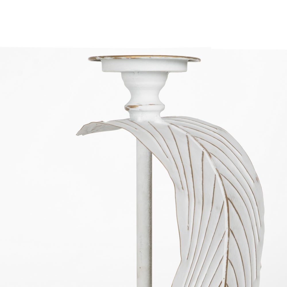 CANDLE HOLDER LEAF WHITE METAL DECORATION 23.50 X 22.50 X 118