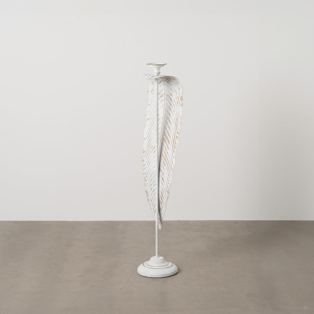 PORTAVELAS HOJA BLANCO METAL DECORACI�N 23,50 X 22,50 X 118