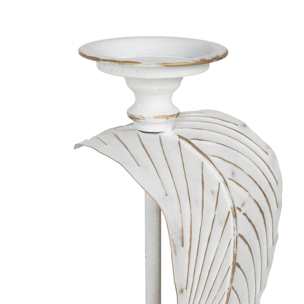 CANDLE HOLDER LEAF WHITE METAL DECORATION 20 X 19 X 92 CM
