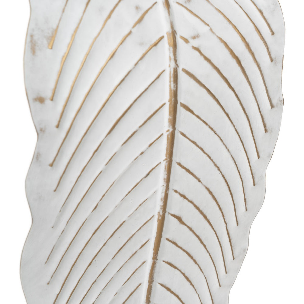 CANDLE HOLDER LEAF WHITE METAL DECORATION 20 X 19 X 92 CM