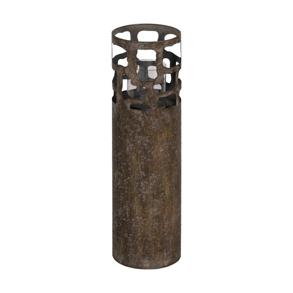PORTAVELAS ORO ENVEJECIDO METAL 18 X 18 X 65 CM