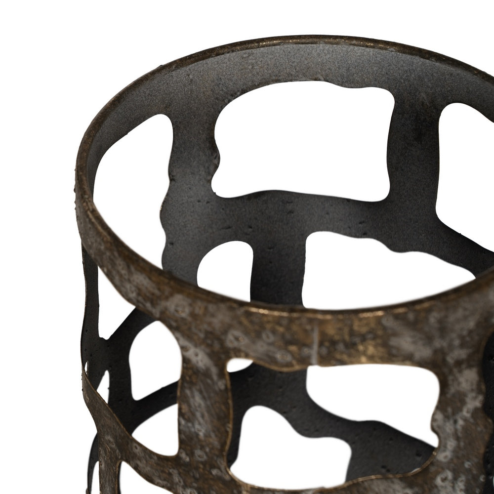 PORTAVELAS ORO ENVEJECIDO METAL 15 X 15 X 35 CM