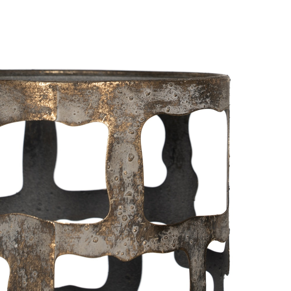 PORTAVELAS ORO ENVEJECIDO METAL 15 X 15 X 35 CM