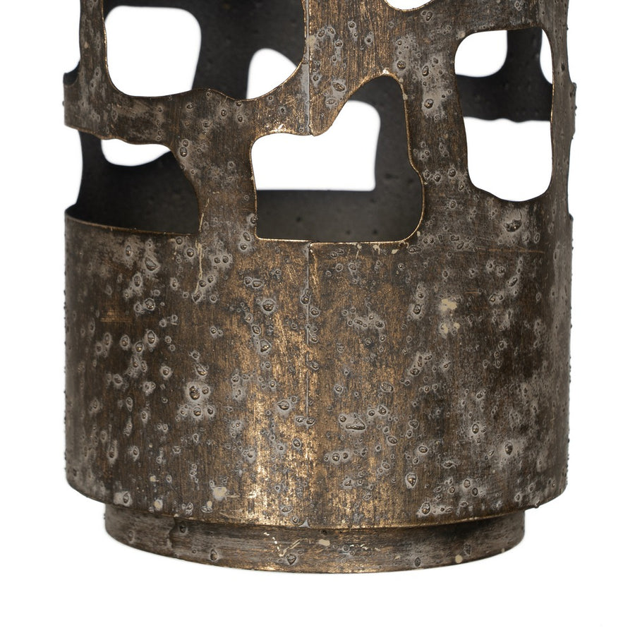 AGED GOLD METAL CANDLE HOLDER 15 X 15 X 35 CM
