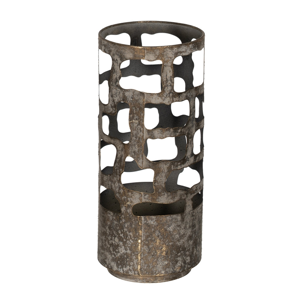 AGED GOLD METAL CANDLE HOLDER 15 X 15 X 35 CM
