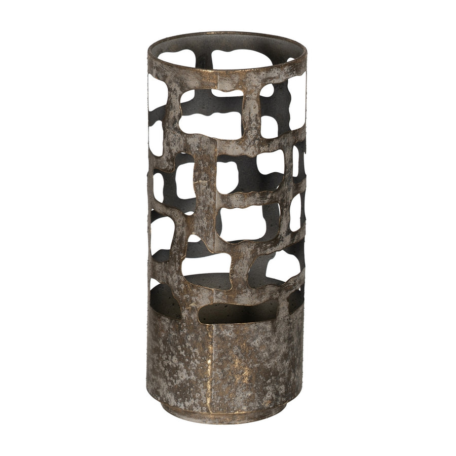 AGED GOLD METAL CANDLE HOLDER 15 X 15 X 35 CM