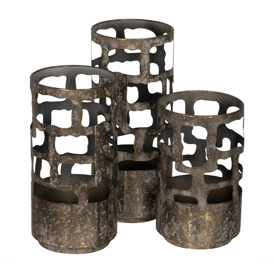 PORTAVELAS ORO ENVEJECIDO METAL 15 X 15 X 25 CM