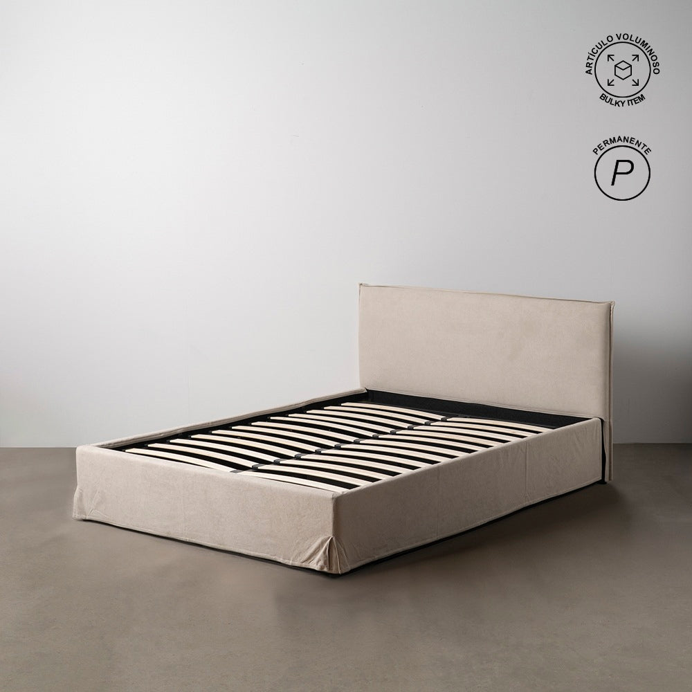 CAMA CANAPÉ BEIGE TEJIDO DORMITORIO 166 X 215 X 96 CM