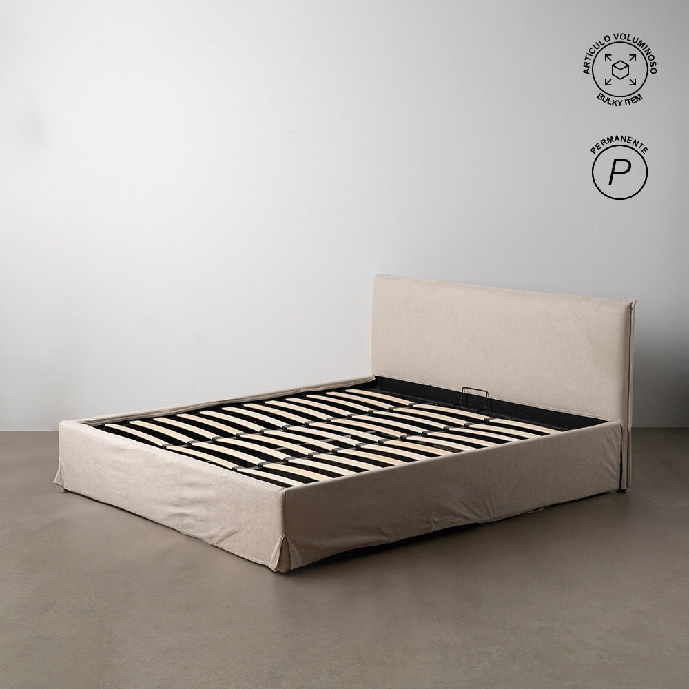 CAMA CANAPÉ BEIGE TEJIDO DORMITORIO 196 X 215 X 97 CM