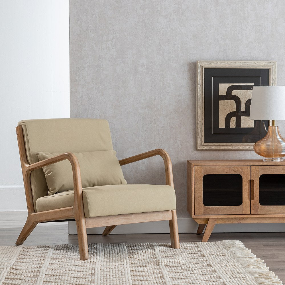 SILLÓN NATURAL-BEIGE TEJIDO-MADERA 66 X 85 X 74 CM