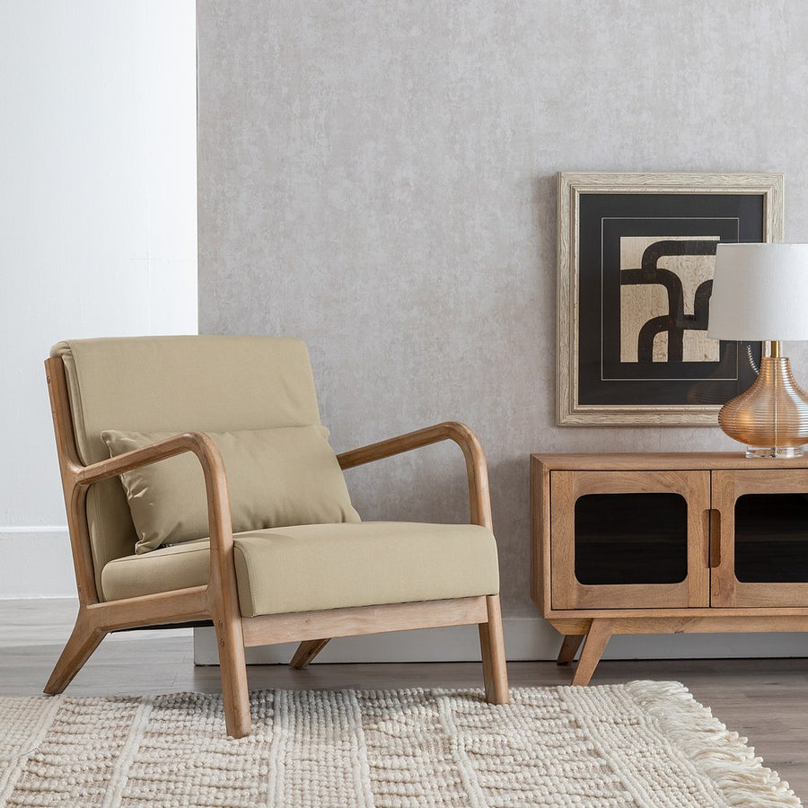 SILLÓN NATURAL-BEIGE TEJIDO-MADERA 66 X 85 X 74 CM
