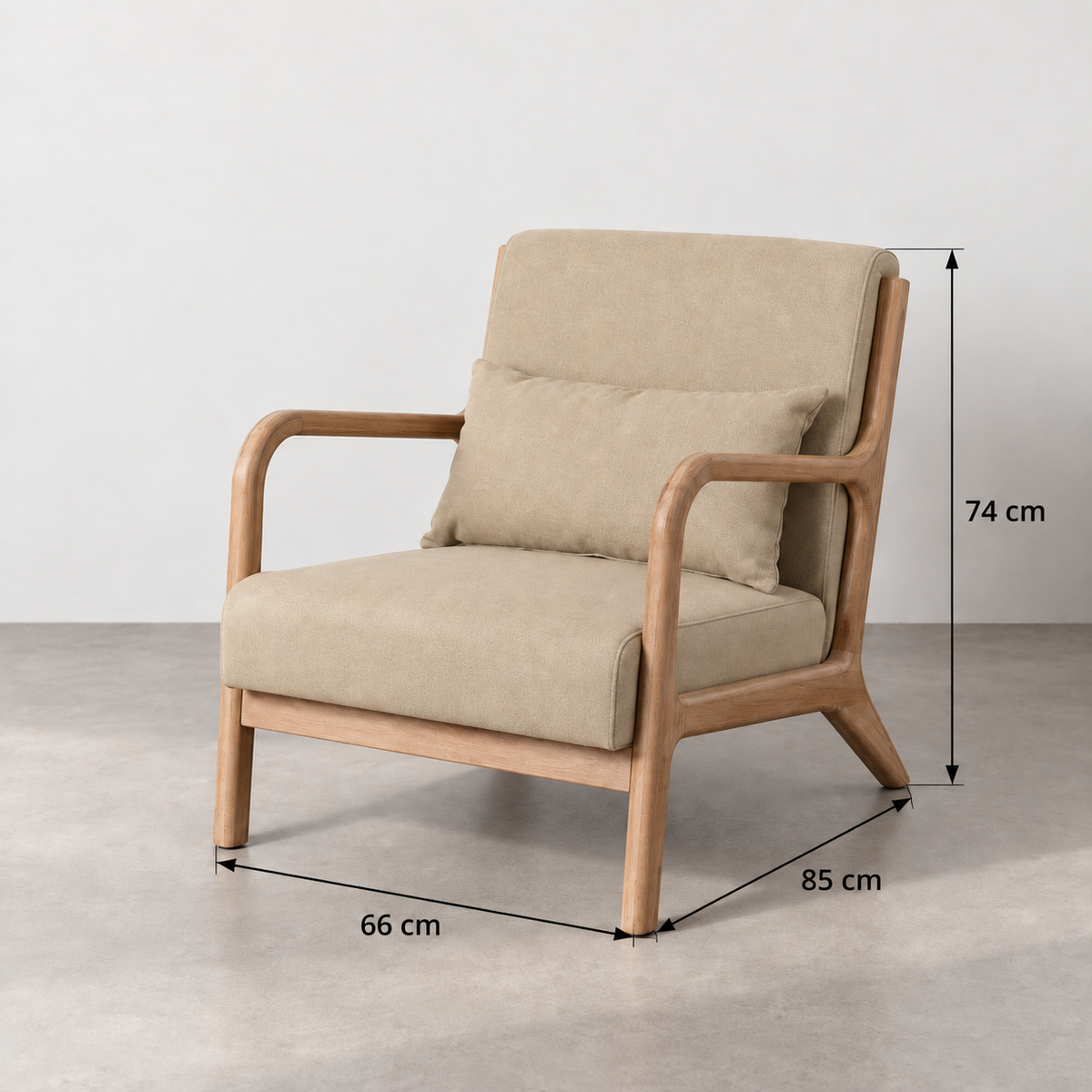 Guía de medidas de SILLÓN NATURAL-BEIGE TEJIDO-MADERA 66 X 85 X 74 CM