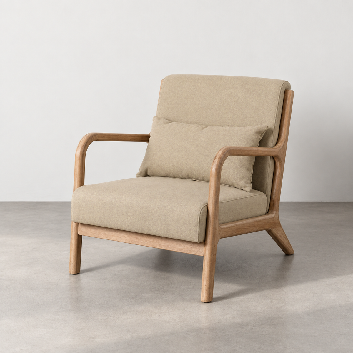 Sillón natural beige tejido madera — vista tres cuartos