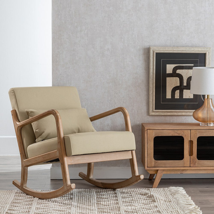 NATURAL-BEIGE FABRIC-WOOD ROCKING CHAIR 66 X 88 X 80 CM