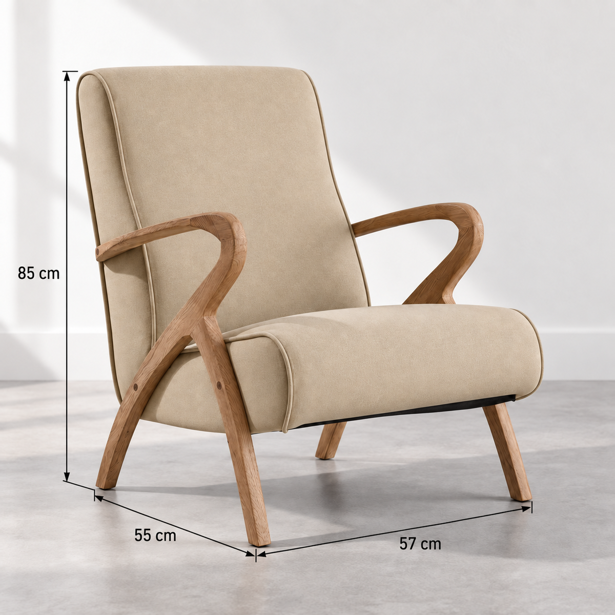 SILLÓN NATURAL-BEIGE TEJIDO-MADERA 57 X 55 X 85 CM