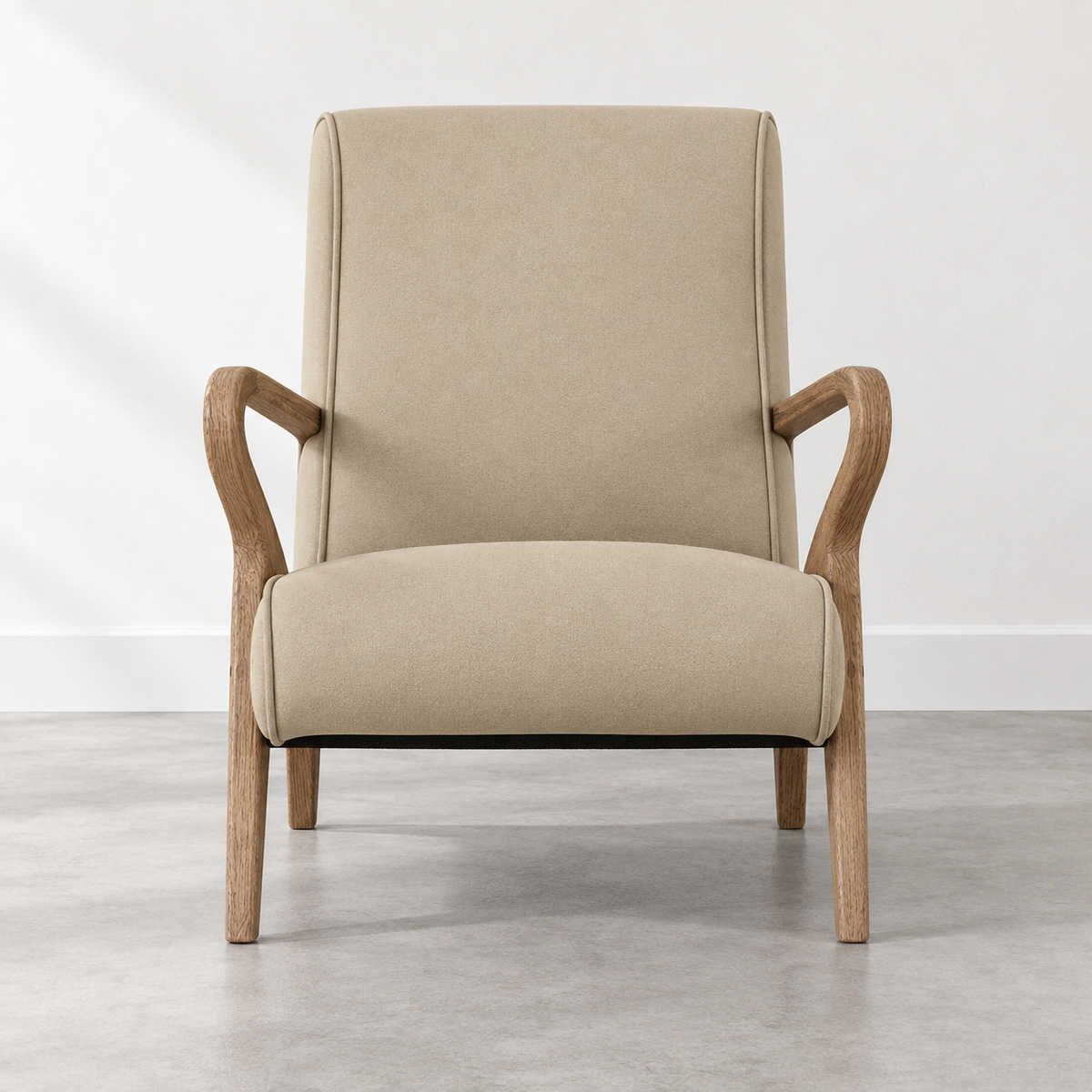Sillón natural beige tejido madera — vista frontal