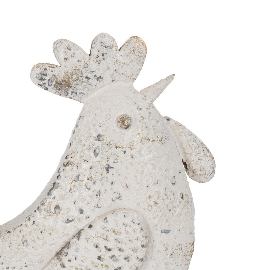 FIGURA GALLINA BLANCO ROZADO METAL 35,50 X 11 X 31 CM