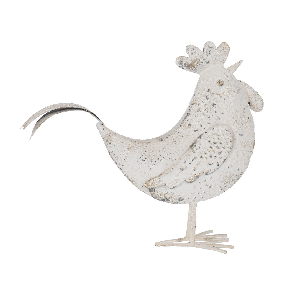 FIGURA GALLINA BLANCO ROZADO METAL 35,50 X 11 X 31 CM