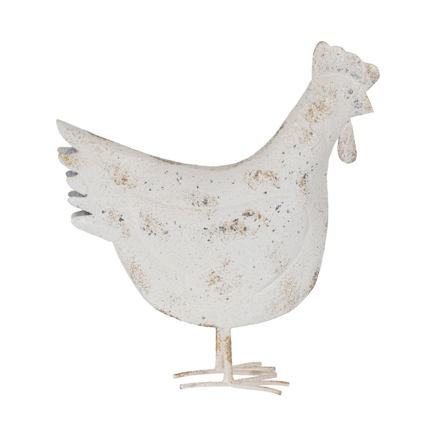 FIGURA GALLINA BLANCO ROZADO METAL 34 X 12 X 38 CM