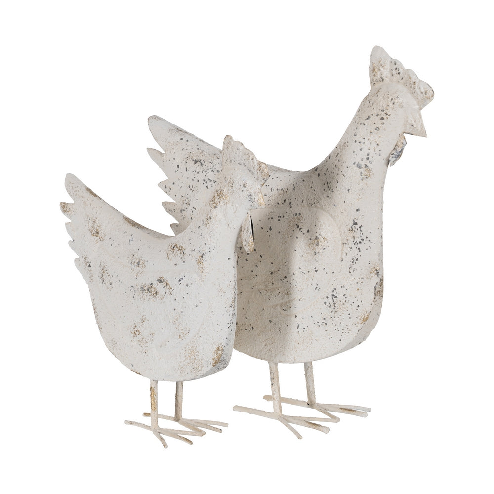 FIGURA GALLINA BLANCO ROZADO METAL 17 X 43,50 X 48 CM