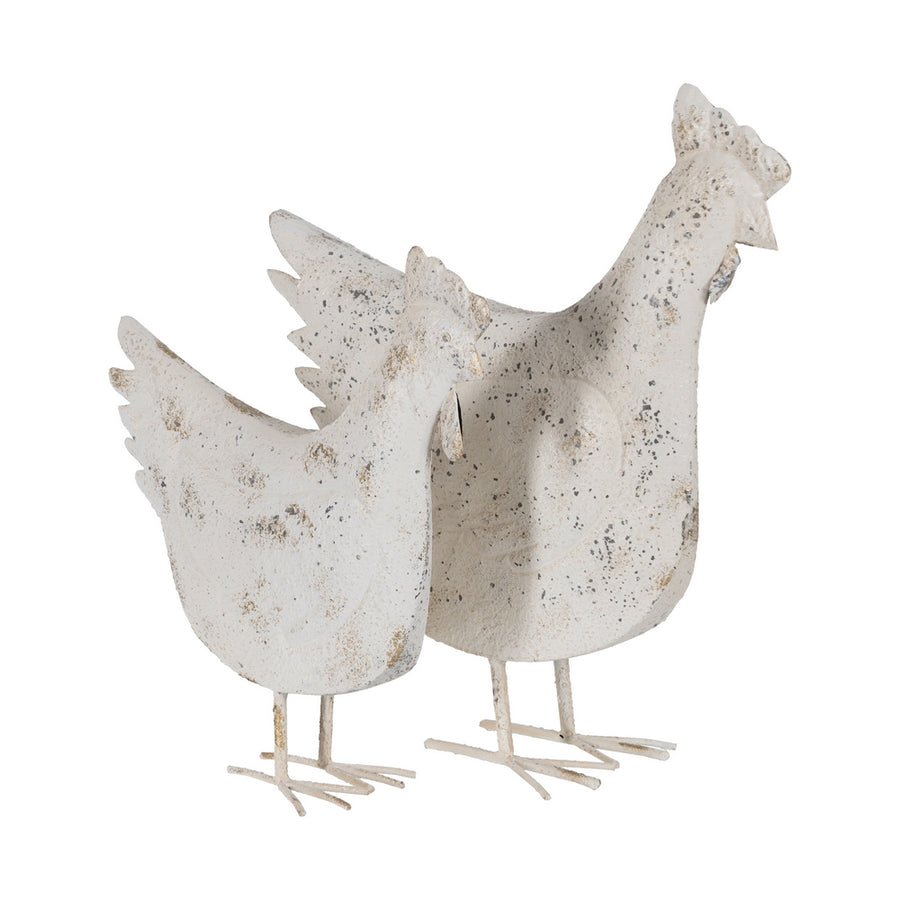 WHITE PINKISH METAL HEN FIGURE 17 X 43.50 X 48 CM