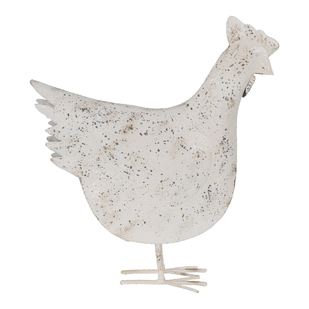 FIGURA GALLINA BLANCO ROZADO METAL 17 X 43,50 X 48 CM