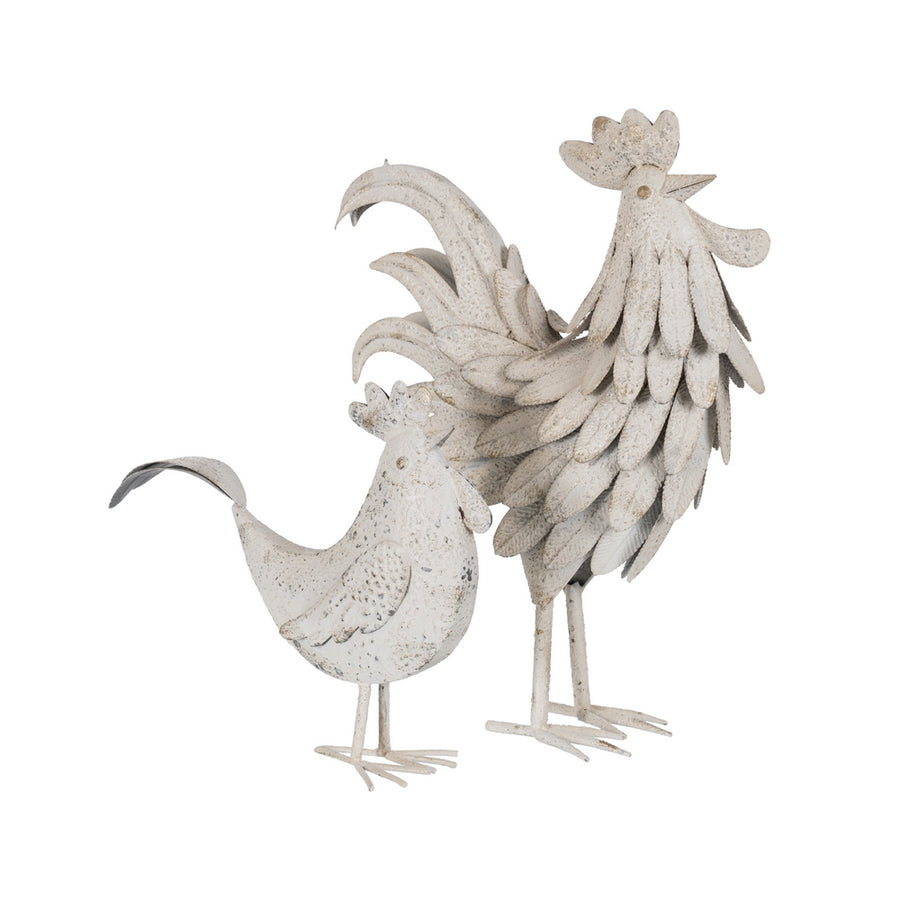 FIGURA GALLO BLANCO ROZADO METAL 36 X 14 X 49,50 CM