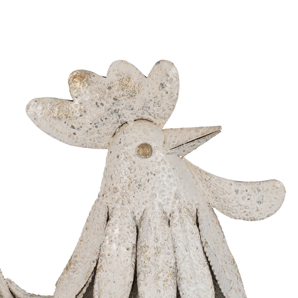 FIGURA GALLO BLANCO ROZADO METAL 36 X 14 X 49,50 CM