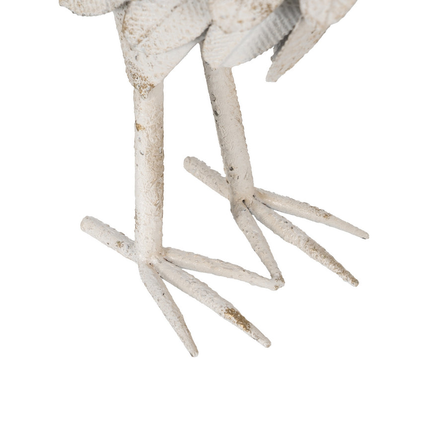 FIGURA GALLO BLANCO ROZADO METAL 36 X 14 X 49,50 CM