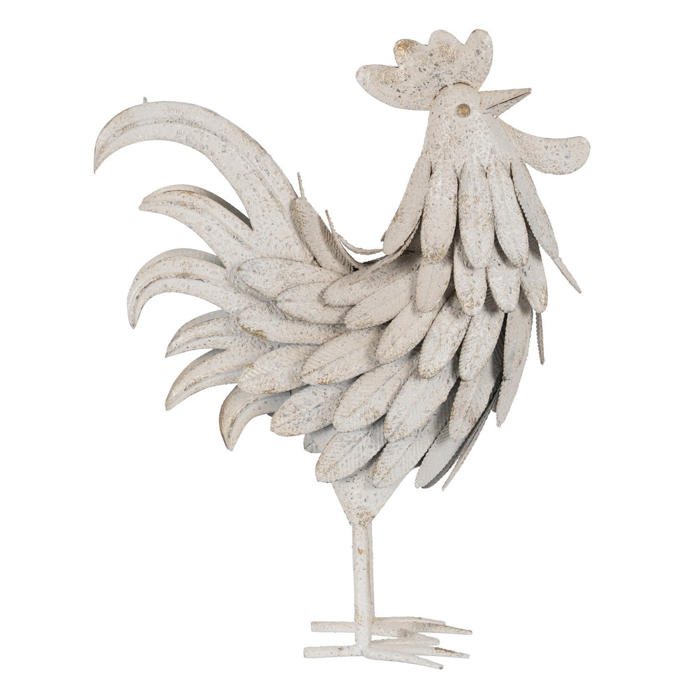FIGURA GALLO BLANCO ROZADO METAL 36 X 14 X 49,50 CM